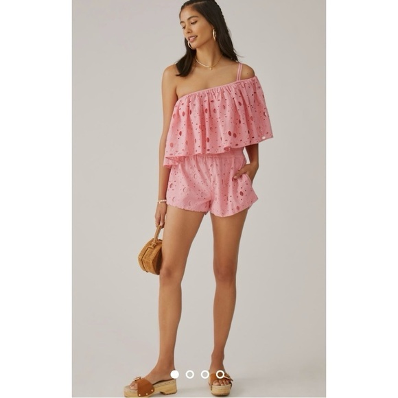 NWT La Fuori x Anthropologie One-Shoulder Eyelet Romper - Picture 1 of 9